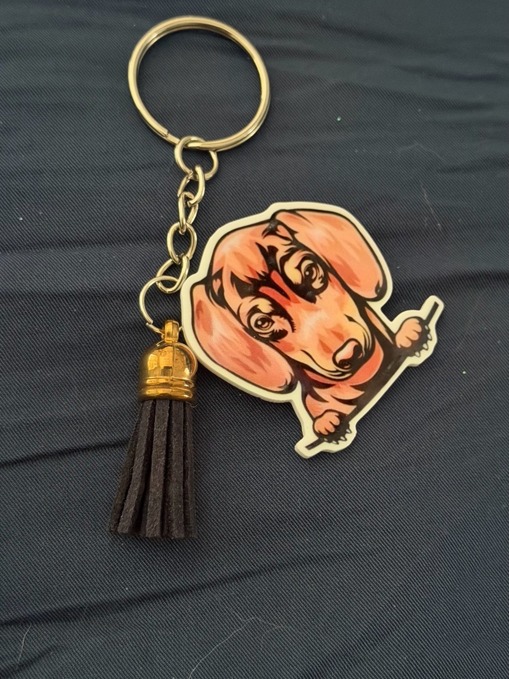 Cute Dachshund Keychain Tassel - Pink/Brown Dog Charm